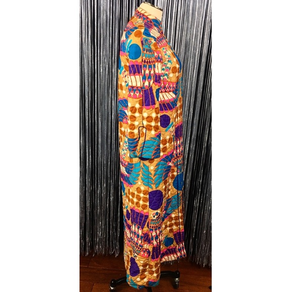 Vintage 60s Psychedelic Bird Quilted House Dress - Picture 2 of 8